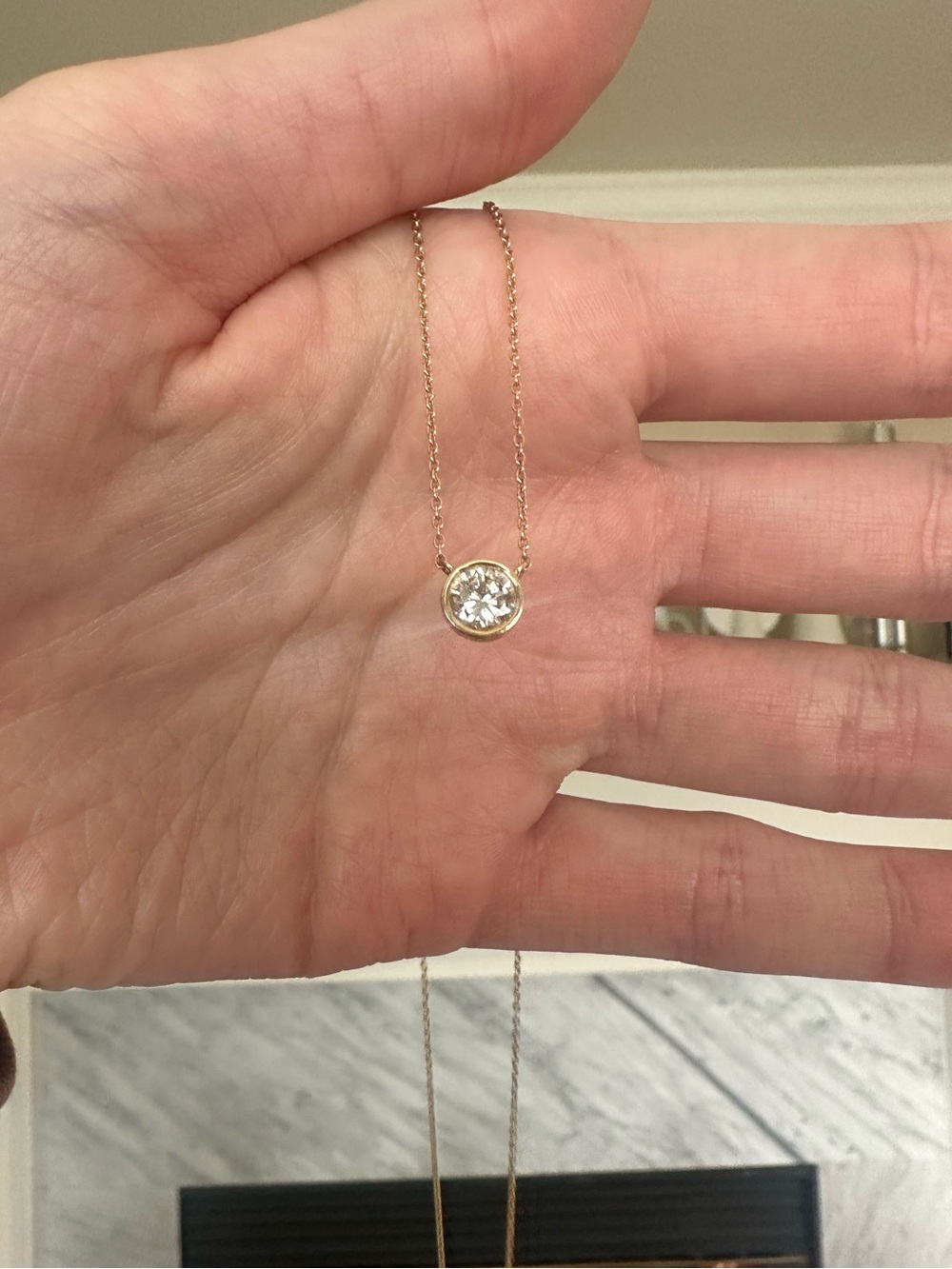 Bezel Solitaire Diamond Necklace - Gold